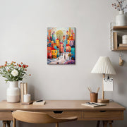 Wooden Framed Canvas Wall Art Colourful Town Painting on Canvas Prints Poster Artwork Fantasy House Trees Pictures for Living Room Bedroom Bathroom Dining Room Hallway Wall Decoration 30x40cm