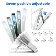GrandMil Adjustable Laptop Stand for Desk – Foldable & Portable ABS+Silicone Riser, Ventilated Cooling Holder for 10-17.3” Laptops & Tablets (Black)
