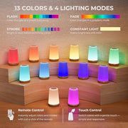 UPXNBOR Night Light, LED Touch Bedside Lamp for Bedroom, Living Room & Kids | Table Lamp with Remote Control, Dimmable Light, 13 RGB Colours and 5 Brightness Levels, Timer, Hook, USB Rechargeable,1 Pack