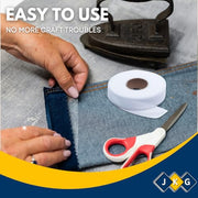 JKG® 25 meters IRON ON HEMMING WEB TAPE - EXTRA STRONG - Perfect for Ironing, Bonding, Patching clothing, Fabric fusing - School badges, trousers etc - NO SEWING REQUIRED (25m x 2cm)