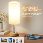 Aooshine Bedside Lamps, Table Lamp for Living Room Bedroom, Touch Dimmable | Touch Lamps Bedside with USB A+C Charging Ports, Small Lamp, Fabric Shade for Kids Room, Study, Dorm, Office, Bulb Included