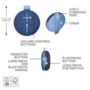 Ultimate Ears MINIROLL Waterproof Bluetooth Speaker - Majestic Blue | Ultra-portable, balanced bass, IP67 dustproof, 131 ft (40 m) range