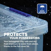 Bankers Box 4x 10L Plastic Storage Boxes with Lids. ProStore Super Strong Stackable Plastic Storage Boxes (14 x 34 x 21.5cm), Made in the UK, Clear