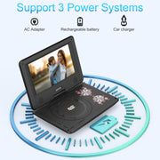 11.5" Portable DVD Player with 9.5" Swivel Screen, 5-Hours Rechargeable Battery,Car DVD Player,Support CD/DVD/SD Card/USB,Regions Free,Dual Speakers, Black…