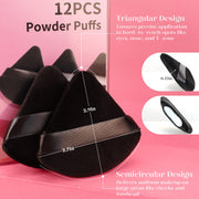 BEAKEY Powder Puff, 12pcs Face Triangle Powder Puffs for Loose & Foundation | Black Velvet Makeup Puff for Contouring & Baking, Ultra-soft Cloud Kiss Makeup Tools for Setting, Reusable & Washable