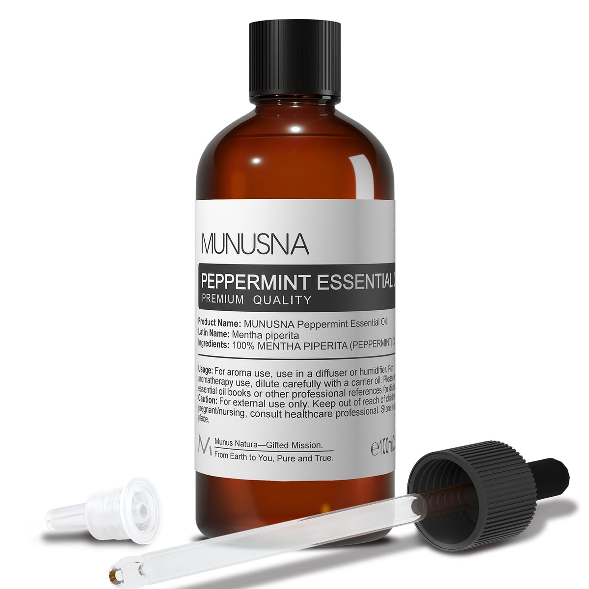 MUNUSNA Peppermint Essential Oil 100ml, Pure Natural Oil for Diffusers | Peppermint Oil with Fresh Cool Herbal Aroma, Steam Distilled for Candle Making, Soaps, Massage Blends and DIY Projects