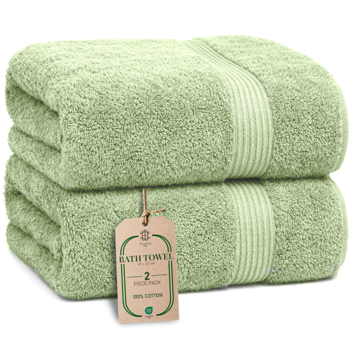 HomeBurg Luxe 2-Piece Bath Towel Set – Large Soft Cotton Towels, Absorbent, Durable & Skin-Friendly, Machine Washable, 65 x 137 cm, Sage Green