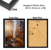 A4 Picture Frame Black, Wooden Photo Frame with Perspex 21x29.7cm, Black | Versatile, Safe Perspex Front, Wall Hanging Hooks, Landscape or Portrait Orientation, Wall-Mount & Desk Stand