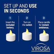 VIROSA Pack of 48 Realistic and Bright Battery Operated Flickering Flameless Tea Light Led Candles, Batteries Included - Yellow