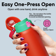 Insulated Water Bottle with Straw - Encool Stainless Steel Water Bottle with Push Button Lid, Leak-Proof & BPA-Free, Keeps Cold for 24 Hours for Sports, Travel, Gym (32 oz, Grapefruit Red)