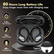 HAOYUYAN Wireless Earbuds, Sports Bluetooth Headphones, 80Hrs Playtime Ear Buds with LED Power Display, Noise Canceling Headset, IPX7 Waterproof Earphones for Workout/Running（Black）
