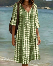 V-Neck Gradient Print Vacation Dress