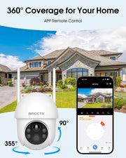 ARCCTV Solar Security Cameras Wireless Outdoor, 2 Pack | 4MP 2.5K HD, 360° View, 2.4G/5G Dual Band WiFi, Battery Powered, Night Vision with Spotlight, 2-Way Audio, PIR Motion Sensor
