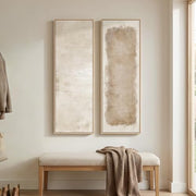 Large Framed Beige Cream Abstract Vertical Wall Art for Hallway, 2 Piece | Long narrow, Large size, Canvas prints, Neutral minimalist pictures, Vertical, Wood frame, Living room,Entryway wall decor