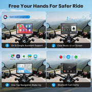 WonVon 5 Inch Motorcycle Carplay GPS Navigation System with Apple Carplay and Android Auto Portable Screen with Dual Bluetooth, Navigation, Siri, Google Assistant（Not Inchluded TPMS）
