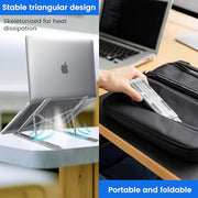 GrandMil Adjustable Laptop Stand for Desk – Foldable & Portable ABS+Silicone Riser, Ventilated Cooling Holder for 10-17.3” Laptops & Tablets (Black)