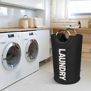 DOKEHOM 90L Large Laundry Basket Bag, Collapsible Tall Hamper, Black | Freestanding tall washing bin & foldable laundry bag. High-capacity clothes storage basket with durable sturdy handles