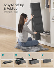 SONGMICS Ottoman Storage Box, Foldable Tufted Bench, 131L | 110 x 38 x 38 cm, Removable Divider, Foot Rest for Entryway Living Room, Grey and Black, Minota Collection, LSF80GYZ