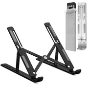 GrandMil Adjustable Laptop Stand for Desk – Foldable & Portable ABS+Silicone Riser, Ventilated Cooling Holder for 10-17.3” Laptops & Tablets (Black)