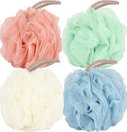 Fu Store Loofah Sponge Shower Loofahs 4 Colors Bath Sponges Body Scrubbers | Mesh Balls 60g Luffa Rich Lather Exfoliating Wash Back Scrubber Bathroom Men Women 4 Pack Daily Essential Bathing Accessories