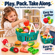130Pcs Kitchen Playset, Toddler Pretend Cooking Play Pots, Pans, Utensils Cookware, Daily Food Fruit Veges, Shopping Storage Basket, Dessert, Prop Money, Learning Gift for Child (Pink)