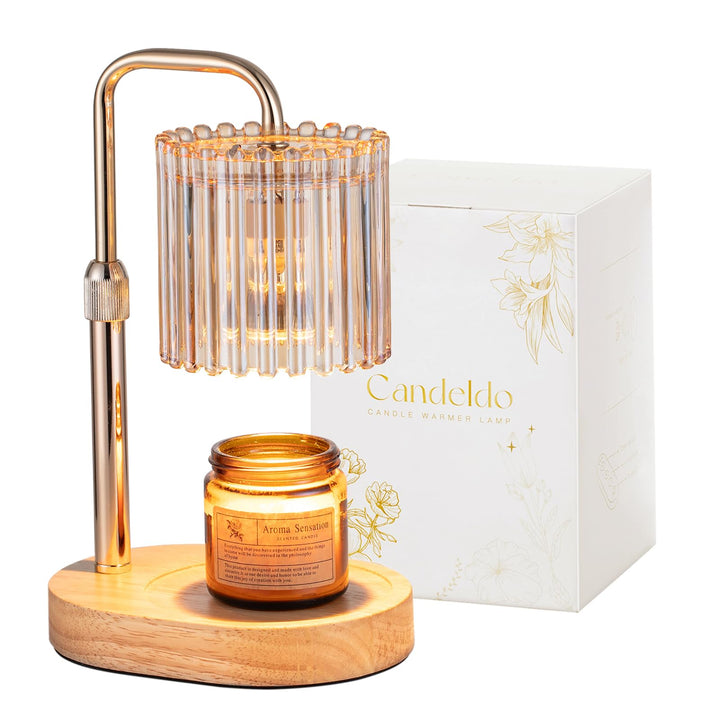 Candeldo Gold Candle Warmer Lamp with Timer, Birthday Gifts for Women Mum | Wax Melt Lamp, Height Adjustable, Dimmable, Gift for Her, House Warming, Birthday Present, Modern Home Decor, with 2 Bulbs