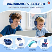 Kids Headphones Wired for School, 3.5mm Safe Volume Limited with Mic, Navy | Plug in Kid headphones with Cord, Over Ear Foldable, 85/94dB for Toddler Boy Girl Classroom Chromebook Tablet Airplane Travel