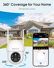 ARCCTV Solar Security Cameras Wireless Outdoor, 2 Pack | 4MP 2.5K HD, 360° View, 2.4G/5G Dual Band WiFi, Battery Powered, Night Vision with Spotlight, 2-Way Audio, PIR Motion Sensor