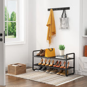 Expandable Metal Shoe Rack for Closet, Entryway & Garage, 2-Tier, Black | Adjustable Height for Boots, Stackable Design, Dense Mesh Shelves for Heels, Fits Small Spaces, Apartments and Rentals