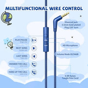 Kids Headphones Wired for School, 3.5mm Safe Volume Limited with Mic, Navy | Plug in Kid headphones with Cord, Over Ear Foldable, 85/94dB for Toddler Boy Girl Classroom Chromebook Tablet Airplane Travel