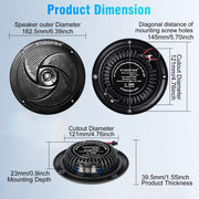 STUDIOFINIX 5.25" 160W Bluetooth Waterproof Marine Speakers - 2 Way Weather Resistant Boat Audio with LED Lights, and Low Profile Slim Style Suitable for Boat, RV, ATV, UTV, Golf Cart (1 Pair, Black)