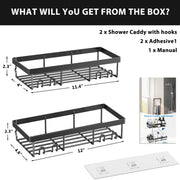 DIFULI Shower Caddy Shelf Organiser 2 Pack, No Drill Black Shower Shelves,Self Adhesive Bathroom Storage Accessories