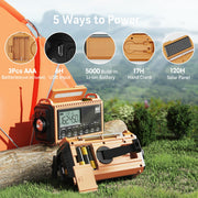 NOAA Weather Alert Radio, 5000mAh Solar Hand Crank Emergency Radio | FM AM Shortwave, Battery Operated Radio with Digital LCD, Cellphone Charger, Flashlight, Reading Lamp, SOS, Headphone Jack