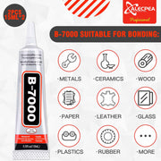 ALECPEA B-7000 Rhinestone Glue, Clear Craft Adhesive, 2 x 15 ml | Precision-tip clear glue for jewellery making, fabric, shoes, flatback gems, DIY crafts and phone screen repairs