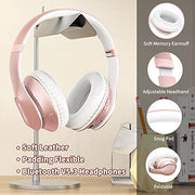 Glynzak Wireless Bluetooth Headphones Over Ear V6.0 HiFi Stereo with Mic | 65H Playtime 6EQ Modes Foldable Bluetooth Headset with Microphone for Travel Smartphone Computer Laptop Rose Gold