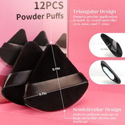 BEAKEY Powder Puff, 12pcs Face Triangle Powder Puffs for Loose & Foundation | Black Velvet Makeup Puff for Contouring & Baking, Ultra-soft Cloud Kiss Makeup Tools for Setting, Reusable & Washable