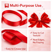XEANCO 10mm Red Satin Ribbon, Polyester Ribbon, Enhance Your Crafts & Celebrations, Best for Gift Wrapping, Decorations, Wedding Car Ribbon, Ribbons for Crafting & Bows