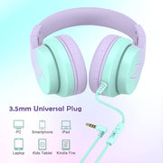 Candy Bila Wired Kids Headphones for School, Over-Ear for Boys Girls | Volume Limiter 85/94dB, HD Stereo Sound, Microphone and Wired Control,Foldable Design, Gradient Purple