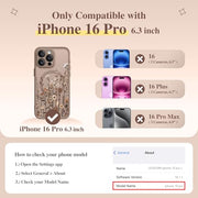 GVIEWIN for iPhone 16 Pro Case Compatible with MagSafe Screen Protector | Military Grade Protection, Full Camera Protection, Floral Translucent, Women Magnetic Phone Case, Floratopia/Brown