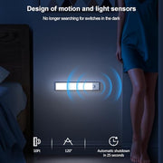 JEKEMORYE Under Cabinet Kitchen Lights Cupboard - LED Motion Sensor Light | Rechargeable Battery Operated, Indoor Magnetic Wardrobe Strip Lighting, Wireless USB, Adhesive, Stick on Counter Shelf Closet