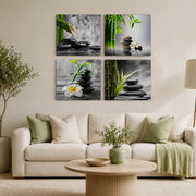 Canvas Wall Art Set of 4 Framed Zen Spa Bamboo Stone Prints, Wall Art for Living Room Bedroom Hallway Study, HD Moisture-Resistant Artwork with Velcro & Pre-Installed Hooks, No Drilling, 30 x 30 cm
