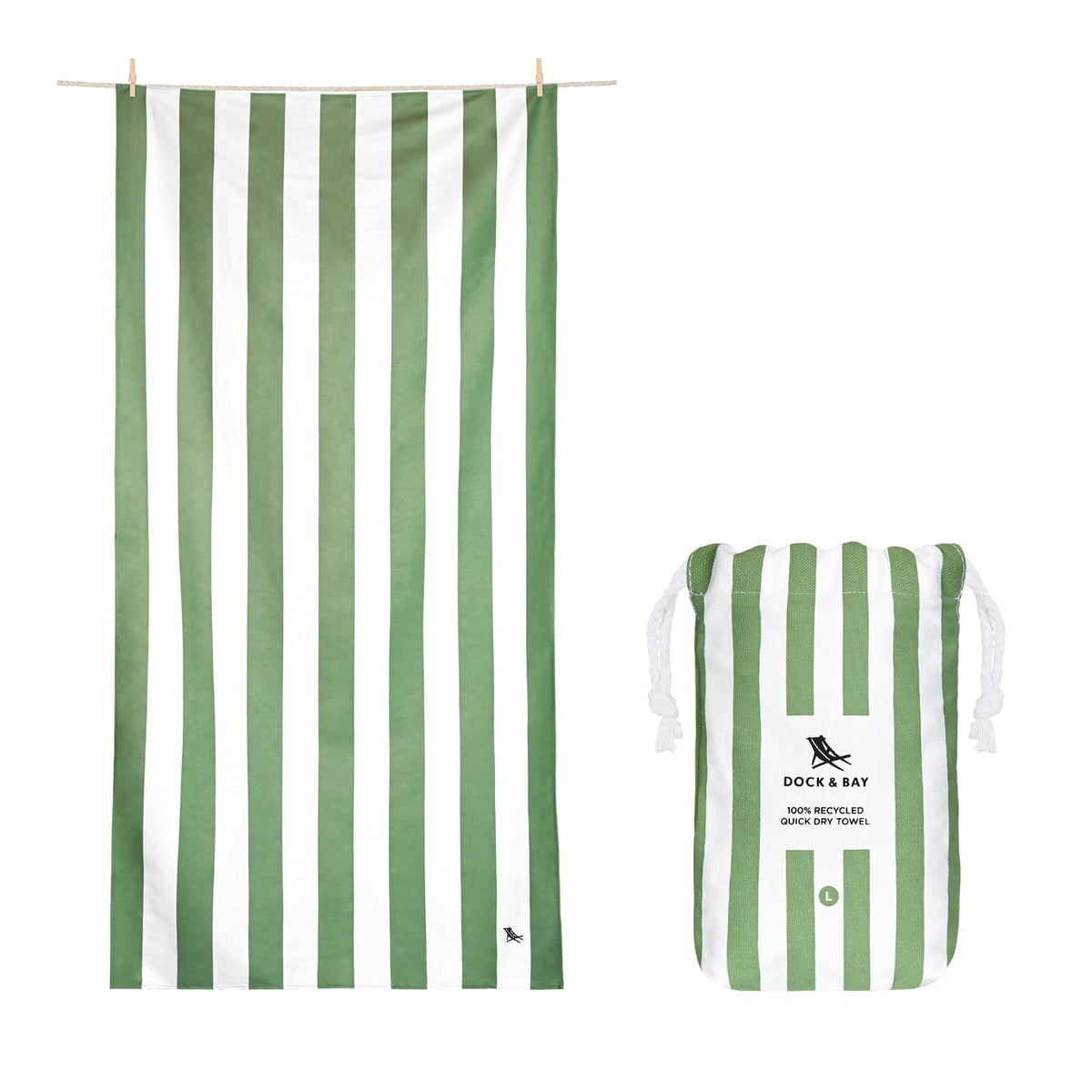 Dock & Bay Beach Towel - Quick Dry, Sand Free - Compact, Lightweight - 100% Recycled - Includes Bag - Cabana - Cayman Khaki - Extra Large (200x90cm, 78x35")