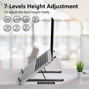 Tonmom Laptop Stand for Desk, Adjustable Laptop Riser-Black | ABS+Silicone Foldable Lap Desk Portable Computer Holder, Ventilated Cooling Notebook Stand for 10-15.6” Laptops,Tablets