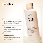 Anua Rice 70 Glow Milky Toner, Non Comedogenic, Korean Skincare, 8.45 fl.oz | Glass & Dewy Skin, Hydrating & Barrier Care, Rice Water, Niacinamide, Ceramides, All Skin Types, Fragrance-Free