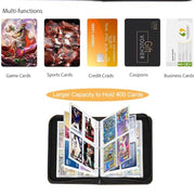 Fweel 4-Pocket Trading Card Binder with Zipper, 400 Card Holder Album, PU Leather Card Collection Book, Fits Standard Size Trading Cards, Sports Cards & Game Cards