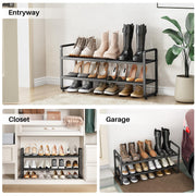 Expandable Metal Shoe Rack for Closet, Entryway & Garage, 2-Tier, Black | Adjustable Height for Boots, Stackable Design, Dense Mesh Shelves for Heels, Fits Small Spaces, Apartments and Rentals