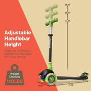 Black & Green Mini 3 Wheel Scooter for Kids – Lean-to-Steer with LED Light-Up Wheels, Adjustable Handlebar, Wide Anti-Slip Deck, Smooth PU Wheels, Rear Foot Brake – Toddler Scooter for Ages 2+
