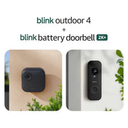 Blink Outdoor 4 and Battery Doorbell 2K+ (newest model) — Two-year battery 1080p cameras and 2K battery doorbell. Sync Module Core included — 5 Cameras + Doorbell (Black)