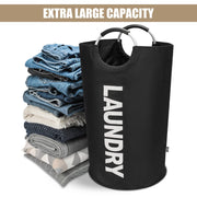 DOKEHOM 90L Large Laundry Basket Bag, Collapsible Tall Hamper, Black | Freestanding tall washing bin & foldable laundry bag. High-capacity clothes storage basket with durable sturdy handles