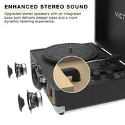 Victrola Journey II - Bluetooth Suitcase Record Player - Pink | Built-in stereo speakers, 3-speed turntable plays 7", 10" and 12" records, Bluetooth in and out, headphone jack